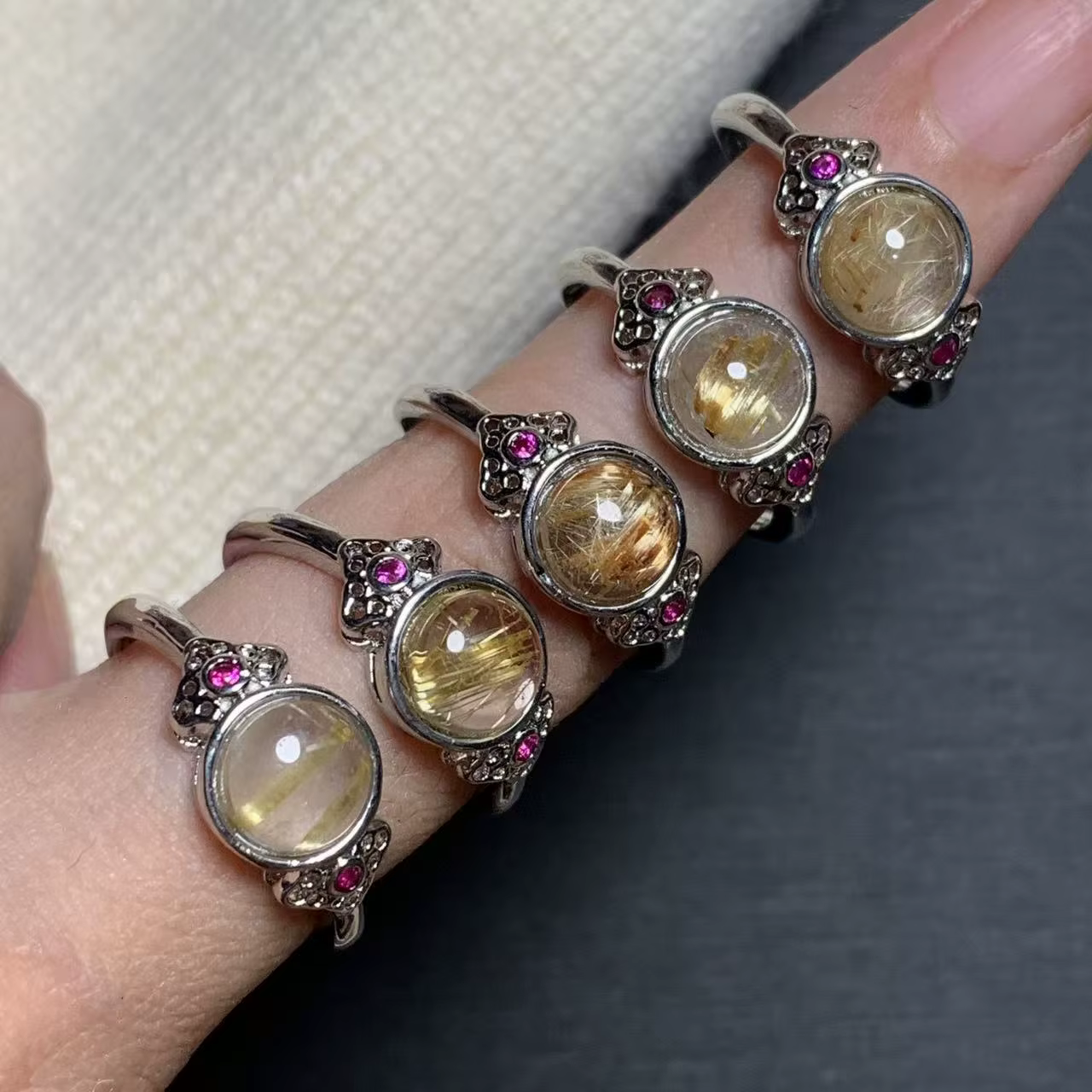Bague en quartz rutilé or naturel réglable, bijoux féminins pour femmes, cadeau, vente en gros, haut