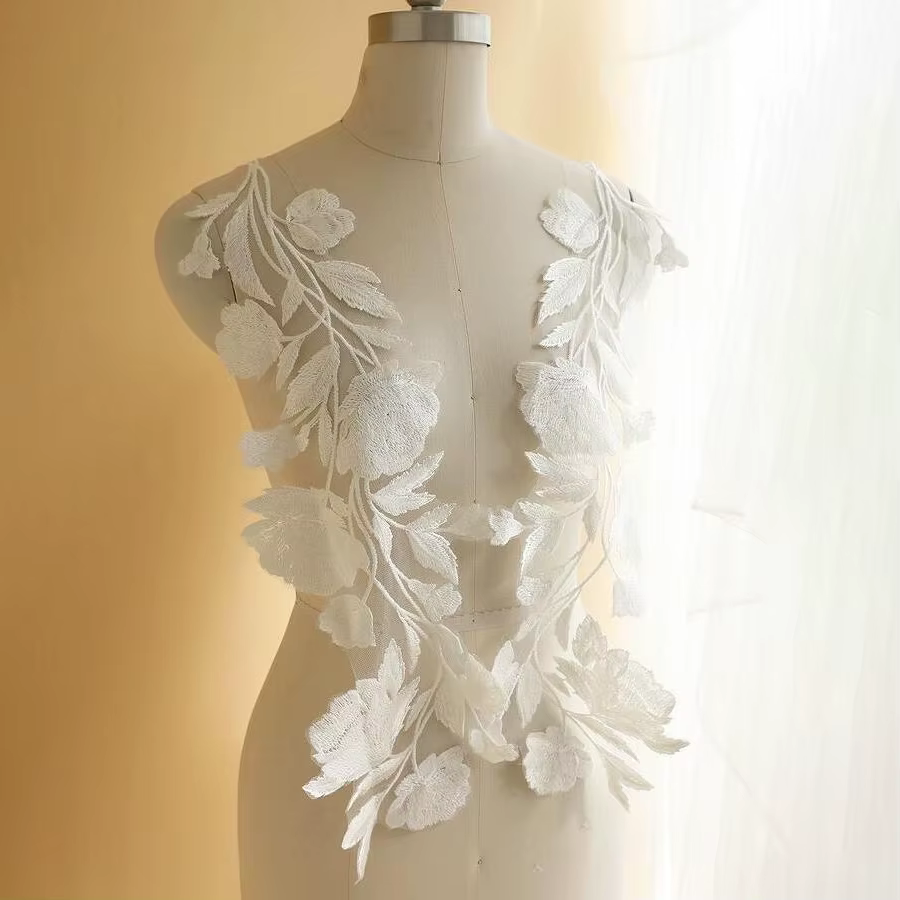 1 Paire de Patchs Brodés en Tissu Noir et Blanc Motif Rose pour Robe de Mariée, Rideau, Accessoires 