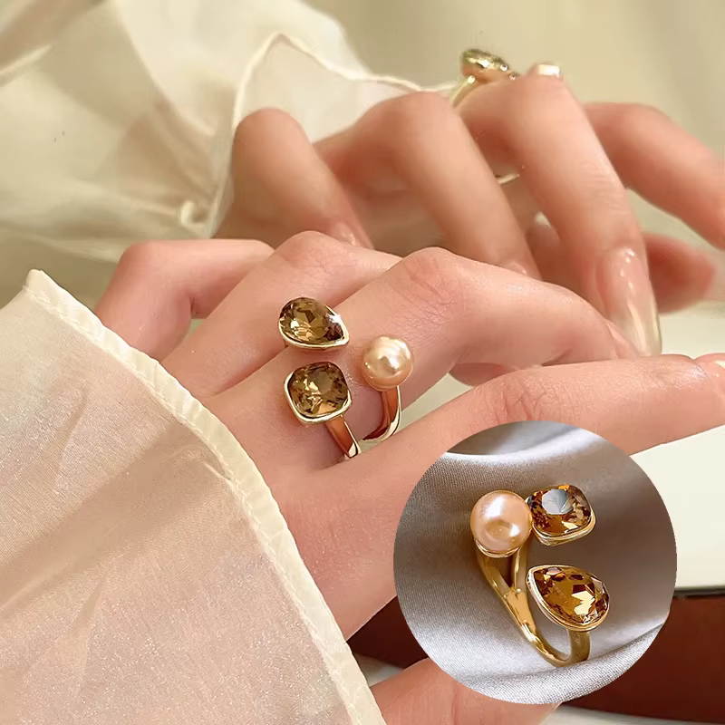 Bagues ouvertes contrastées en métal rétro européen et américain pour femmes, bijoux tendance, acces