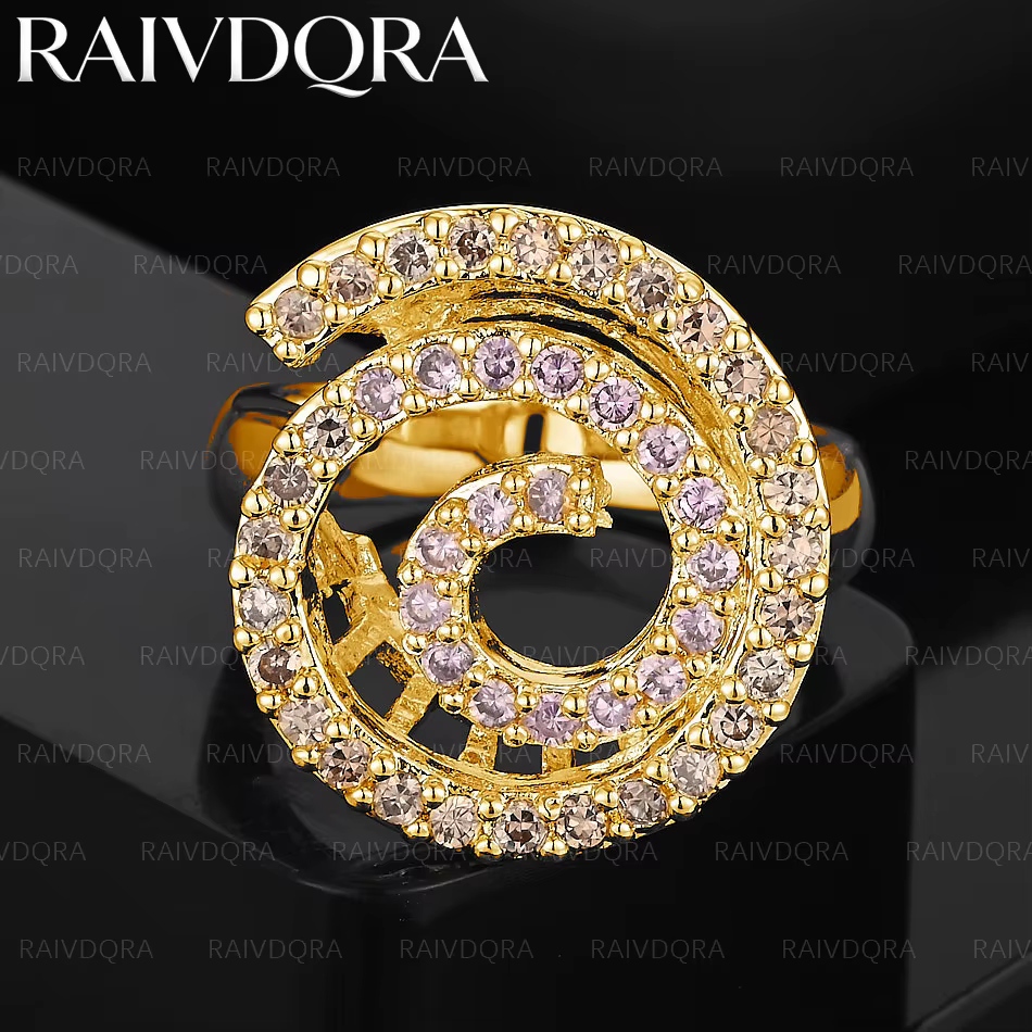 Bague incurvée en zircone rose plaquée or 18 carats pour femmes, bijoux à la mode, charme Vintage Gr