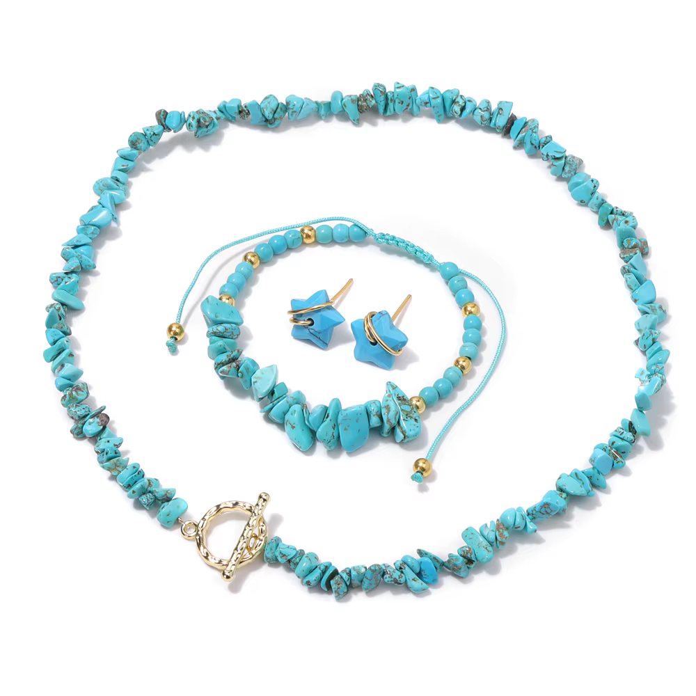 Ensemble de bijoux en pierre naturelle pour femme, perles de gravier, collier d'aventurine verte, bo