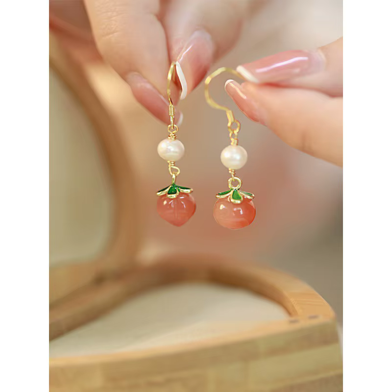 Boucles d'oreilles à crochet en Jade pour fille, bijoux uniques, Agate rouge naturelle, pêche, avec 