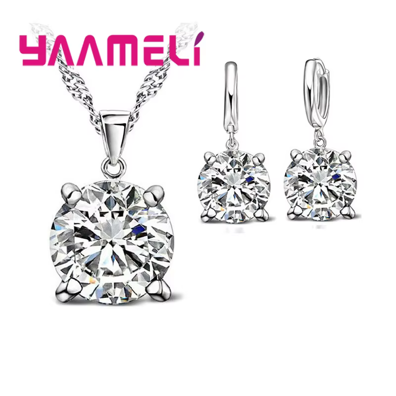 Ensembles de bijoux en argent regardé 925 pour femmes, collier pendentif à quatre griffes, boucles d