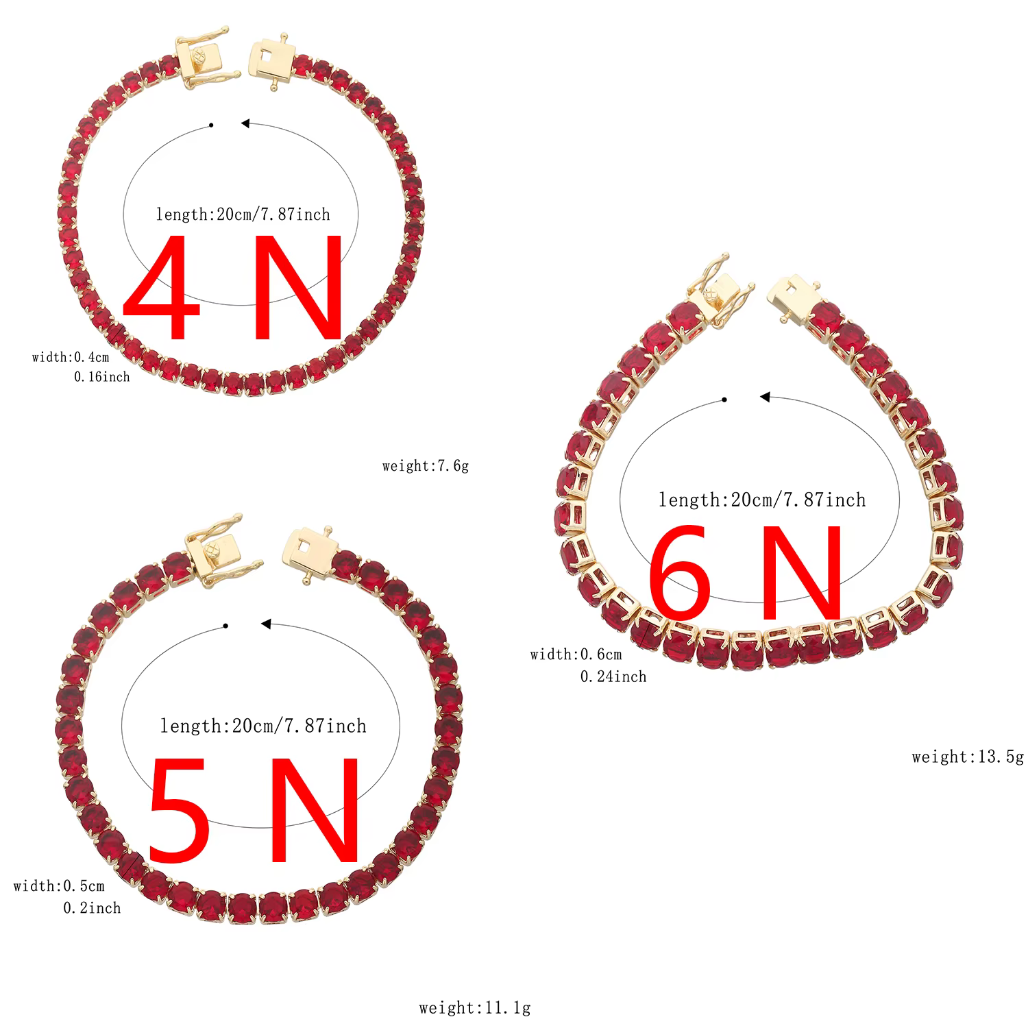 Bracelet coloré Monaco S-Clasp 4 mm/5 mm, chaîne en zircon cubique rose pour femme, idéal pour les s