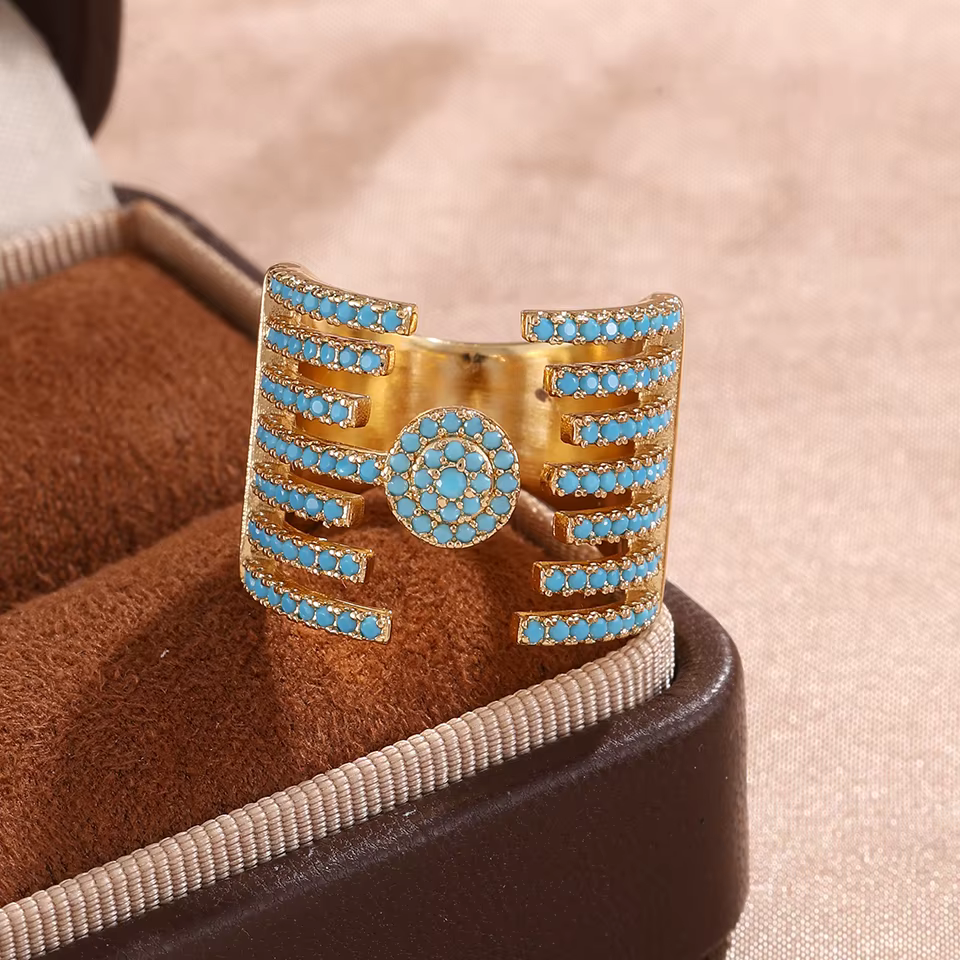 ZAKOL 1 pièce Bague ouverte en zircone bleue turquoise au design de niche pour femme, bijou créatif