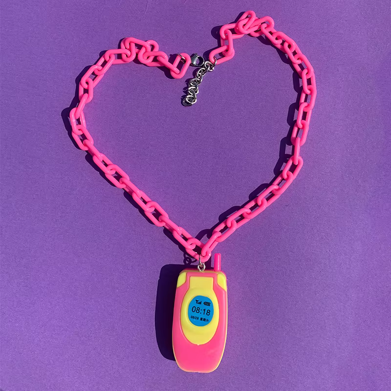Kawaii fille rose Mini téléphone collier mode coréenne dessin animé Harajuku pendentif collier pour 