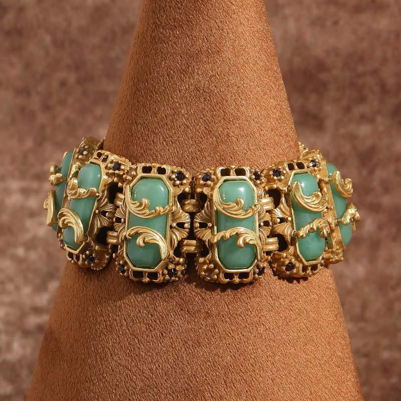 Bracelet Vintage en Jade vert fait de pierres naturelles ondulées creuses couleur or pour femme, acc