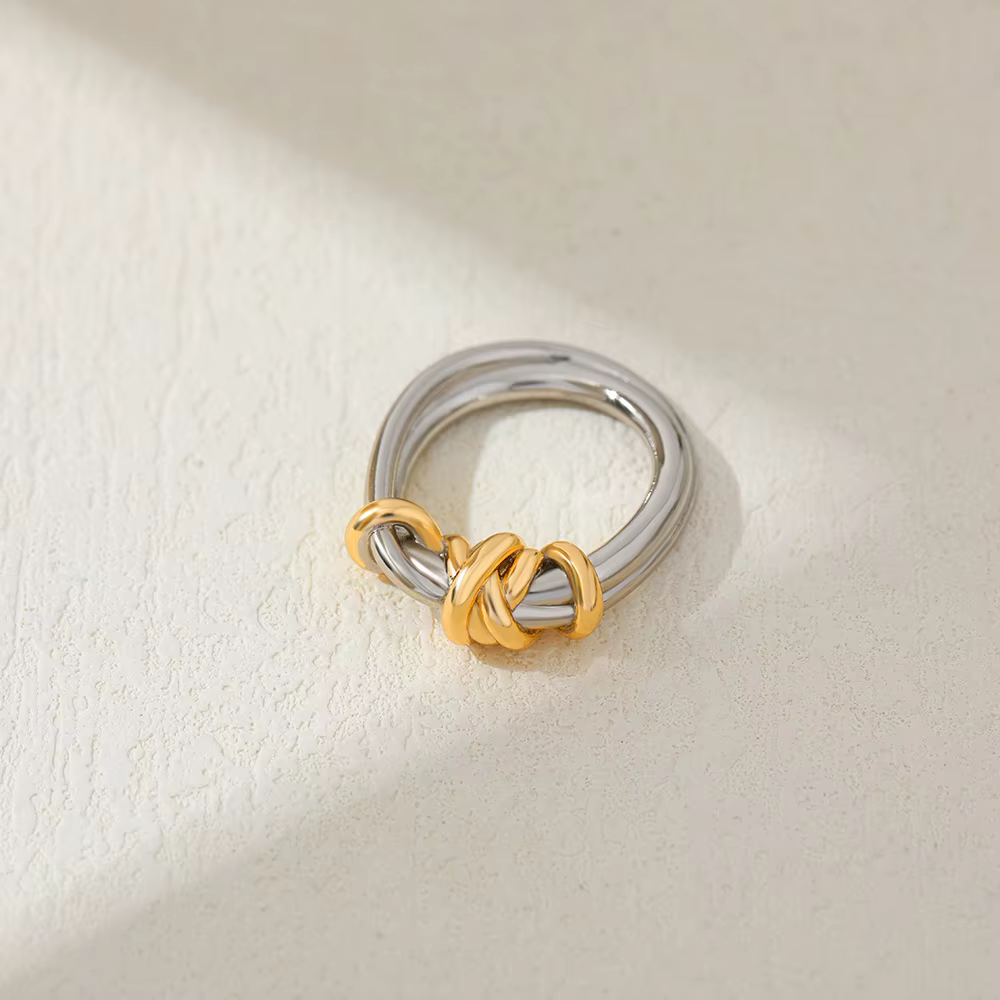 Bagues circulaires Vintage en or et argent, mélange de couleurs, Double couche, ligne dorée, bague d