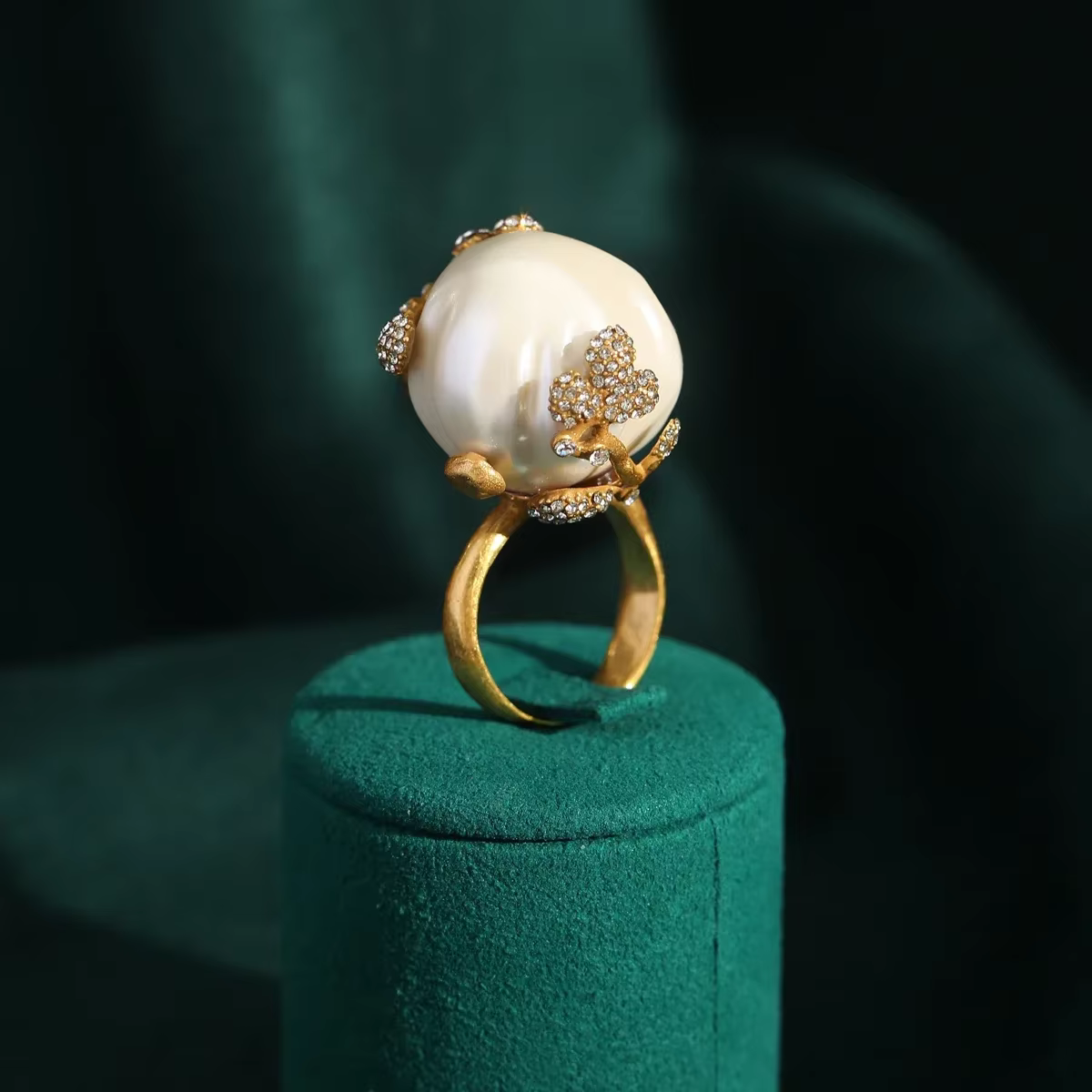 Bagues de mariée Vintage baroques en perles d'eau douce pour femmes, strass réglables, couleur or, l