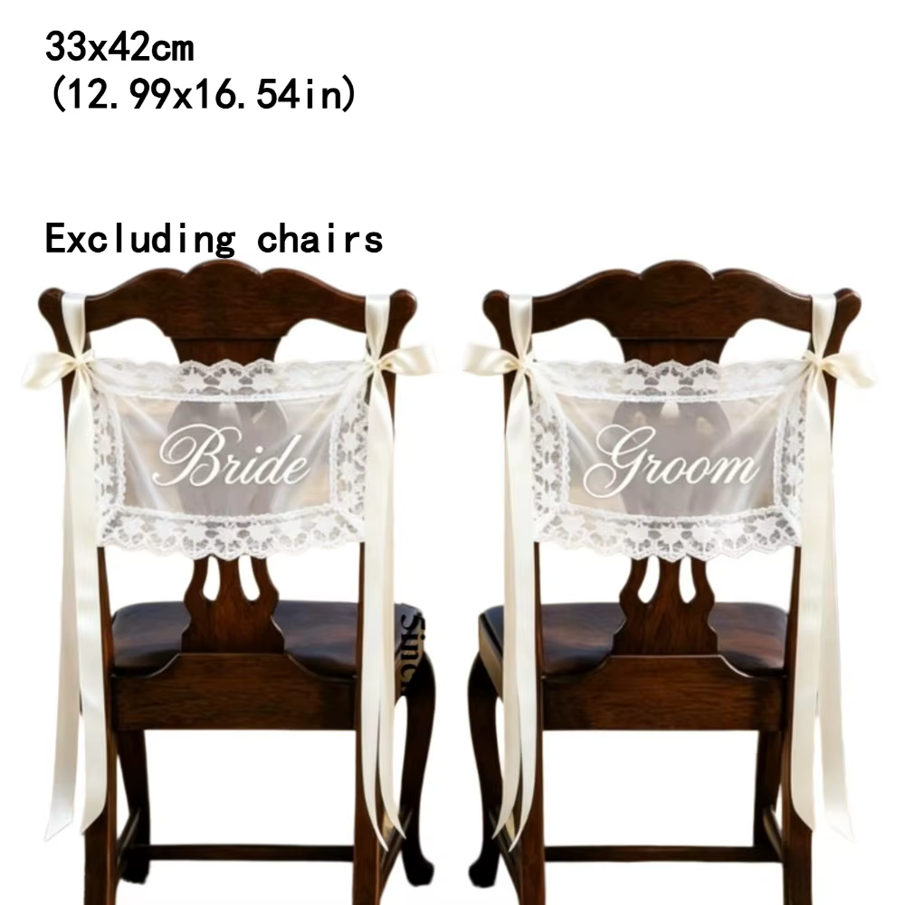Lot de 2 décorations de dossier de chaise en dentelle transparente pour mariés, fournitures de fête,