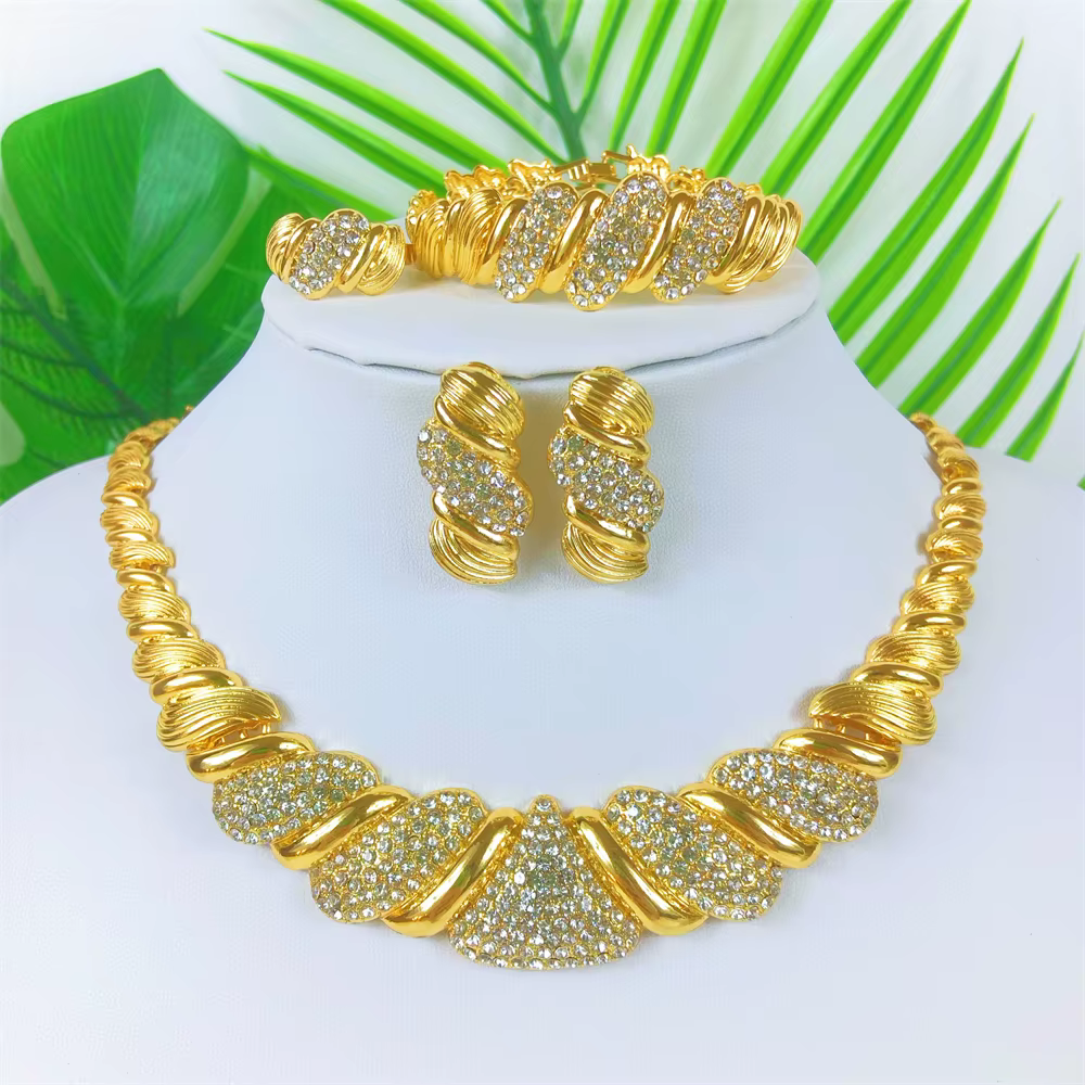 ESALE Ensemble de bijoux plaqué or tendance Dubaï, collier en zircon cubique pour femmes, bracelet e