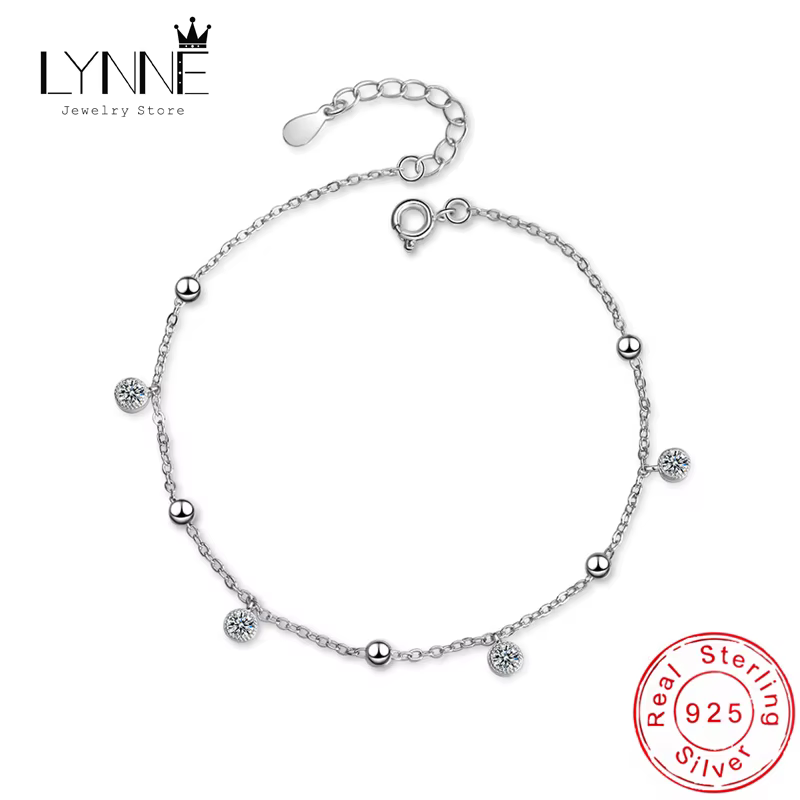 Nouvelle mode bohême brillant rond Zircon pendentif bracelets de cheville femmes bijoux 925 en argen