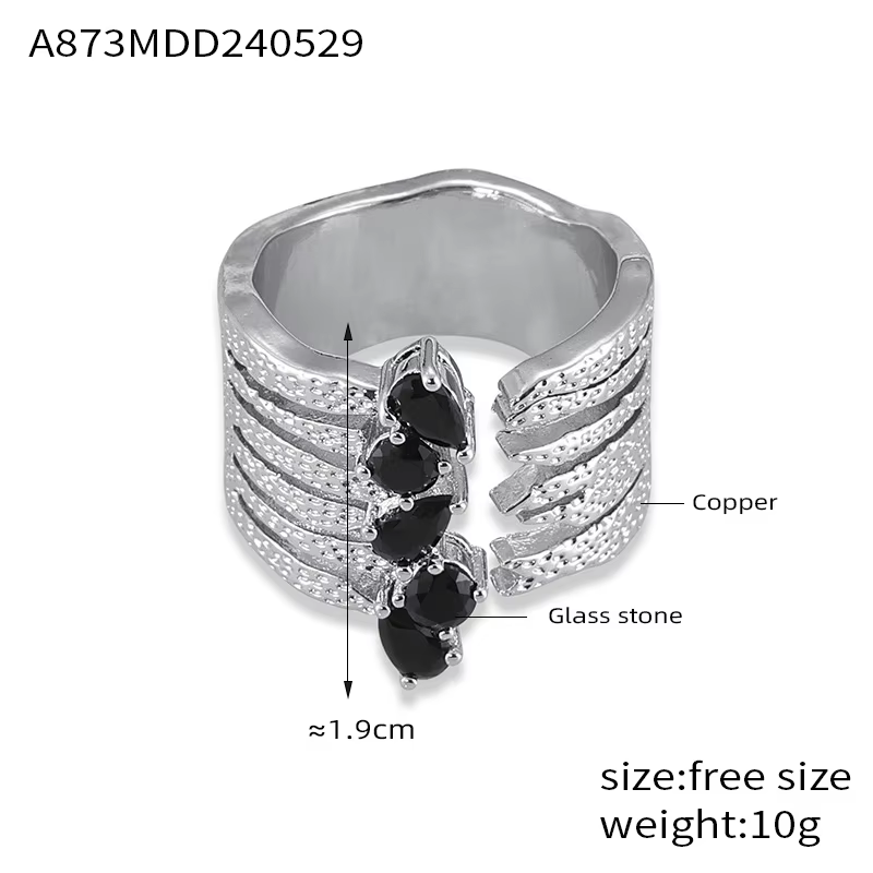 Bagues en zircon noir pour femmes, tendance en cuivre, bague ouverte non ajustable, bijoux de luxe, 