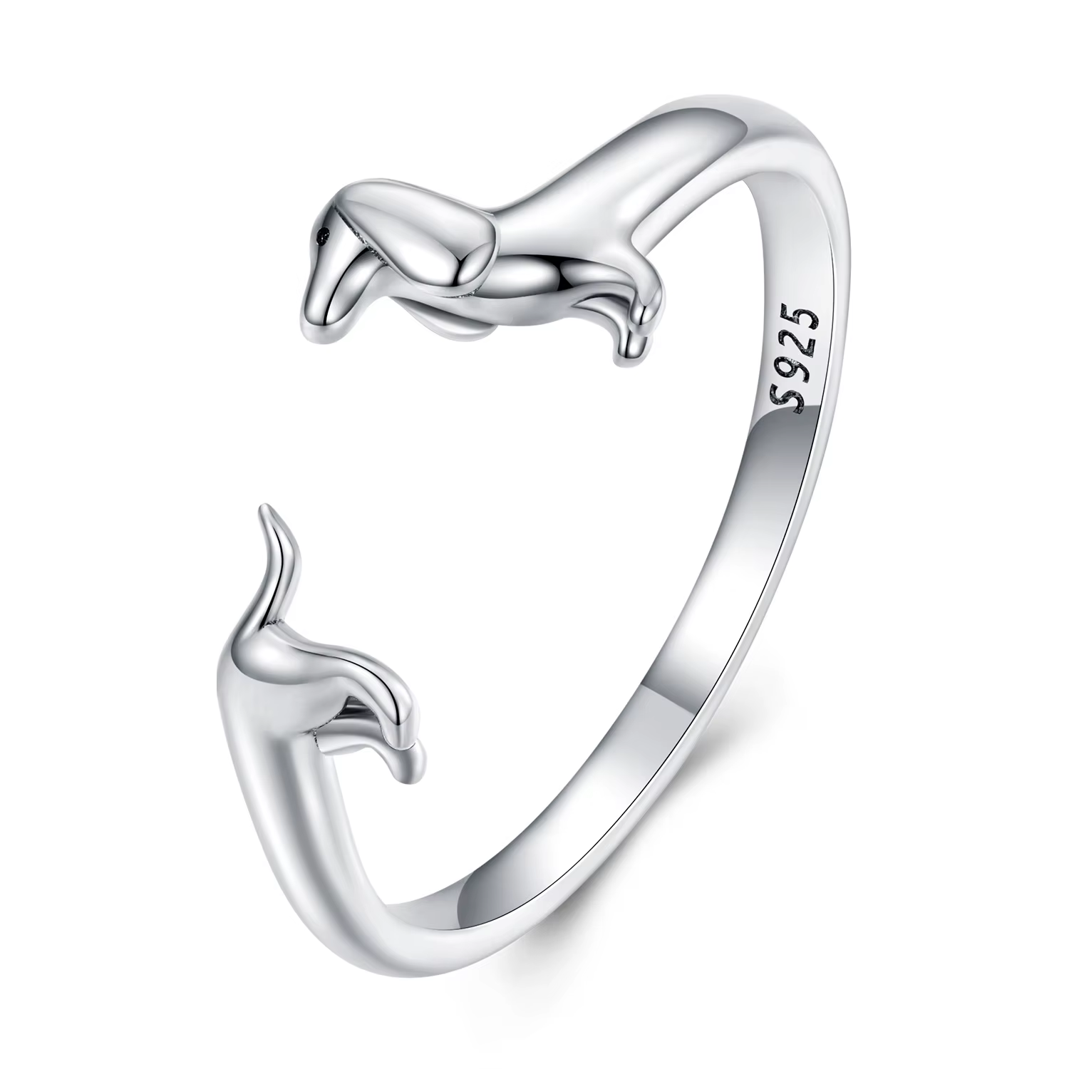WOSTU – bagues en argent Sterling 925 pour chien teckel, anneau ouvert en forme d'animal coupé régla
