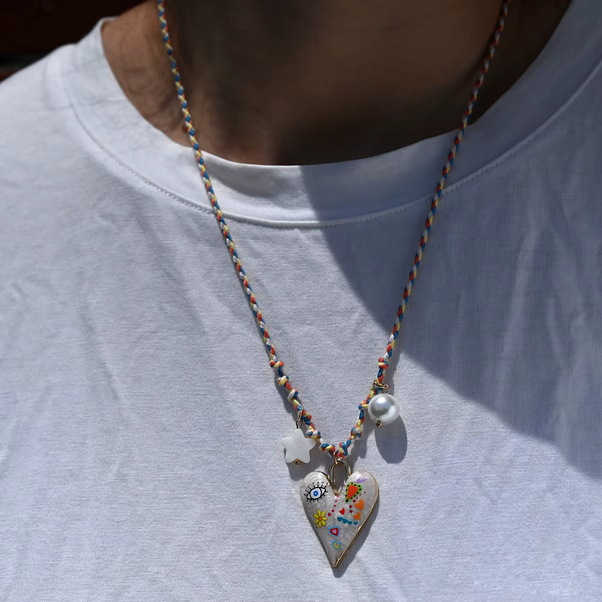 Collier avec pendentif en forme de cœur en corde nouée à la main, chaîne de pull à la mode, collier 