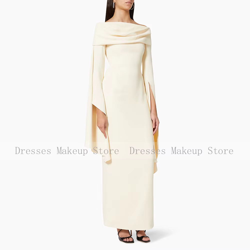 Robe de soirée noire personnalisée pour invitées de mariage, coupe colonne, épaules dénudées, manche