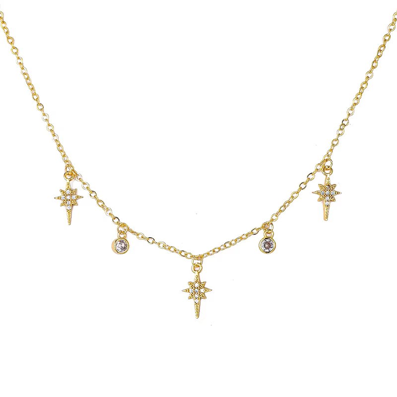 ANENJERY AAA Zircon étincelant étoile pendentif collier pour femmes couleur argent collier bijoux en