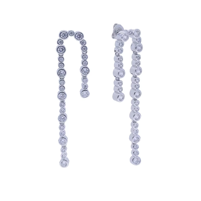 Boucles d'oreilles pendantes à double chaîne ronde avec pampilles, pavé de zirconiums étincelants, b