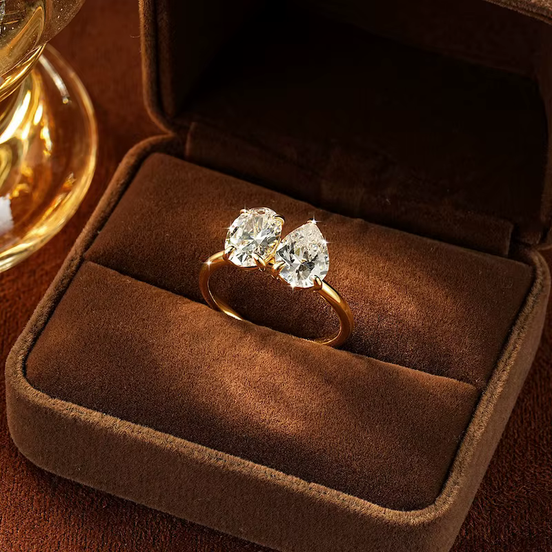 Bague de mariage pour femme IOGOU 7x9mm en or plaqué 14 carats avec double poire et zircon cubique r