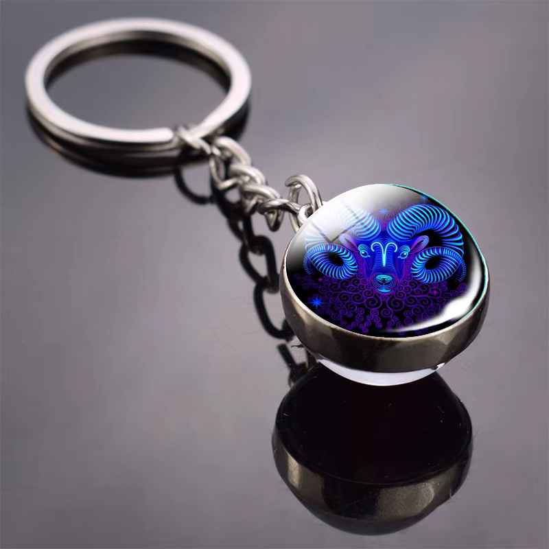 Porte-clés 12 Constellations, Cabochon Double face, boule de verre, signes du zodiaque, bijoux pour 