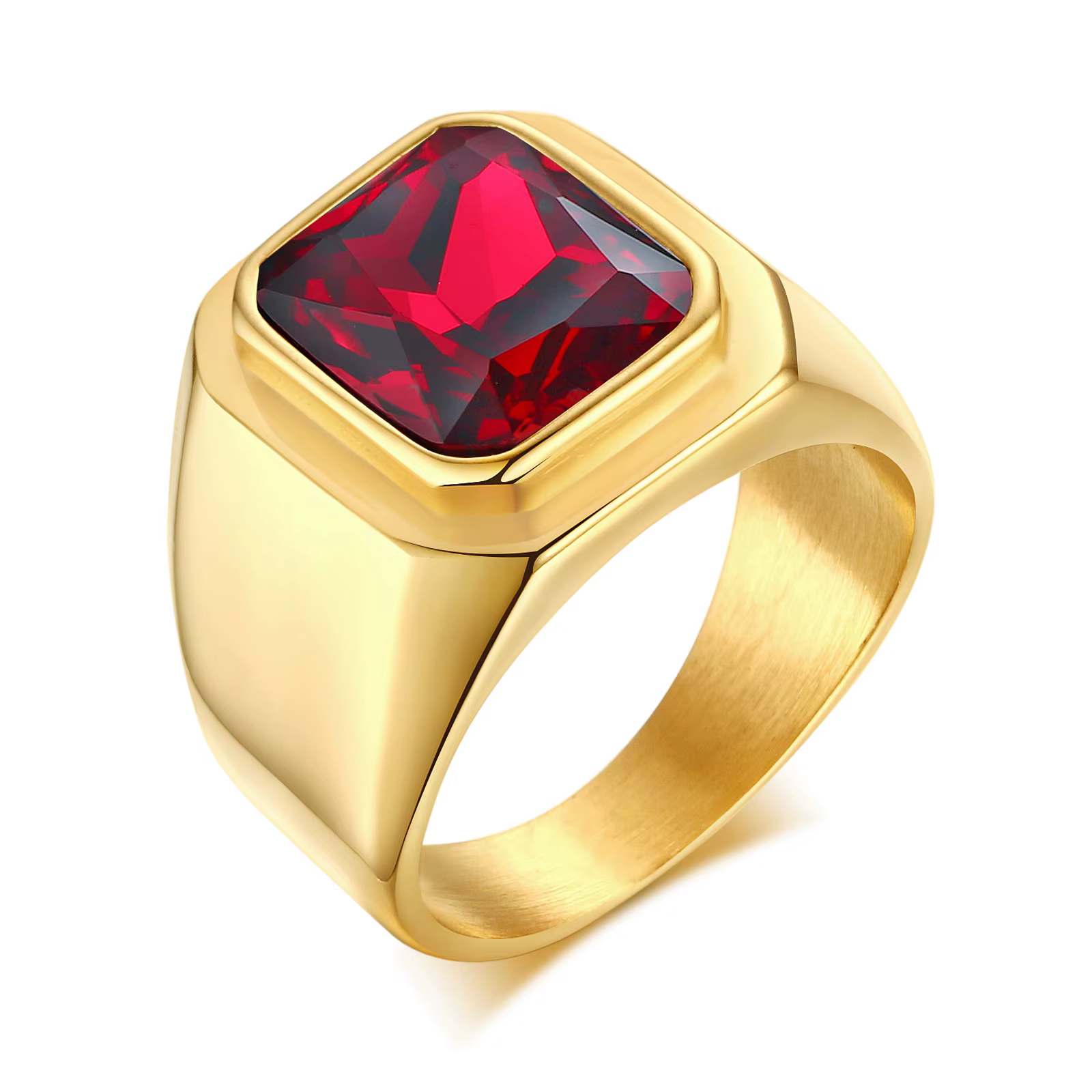 Bague Vintage Punk en pierre rouge naturelle pour hommes, bague chevalière épaisse en acier inoxydab