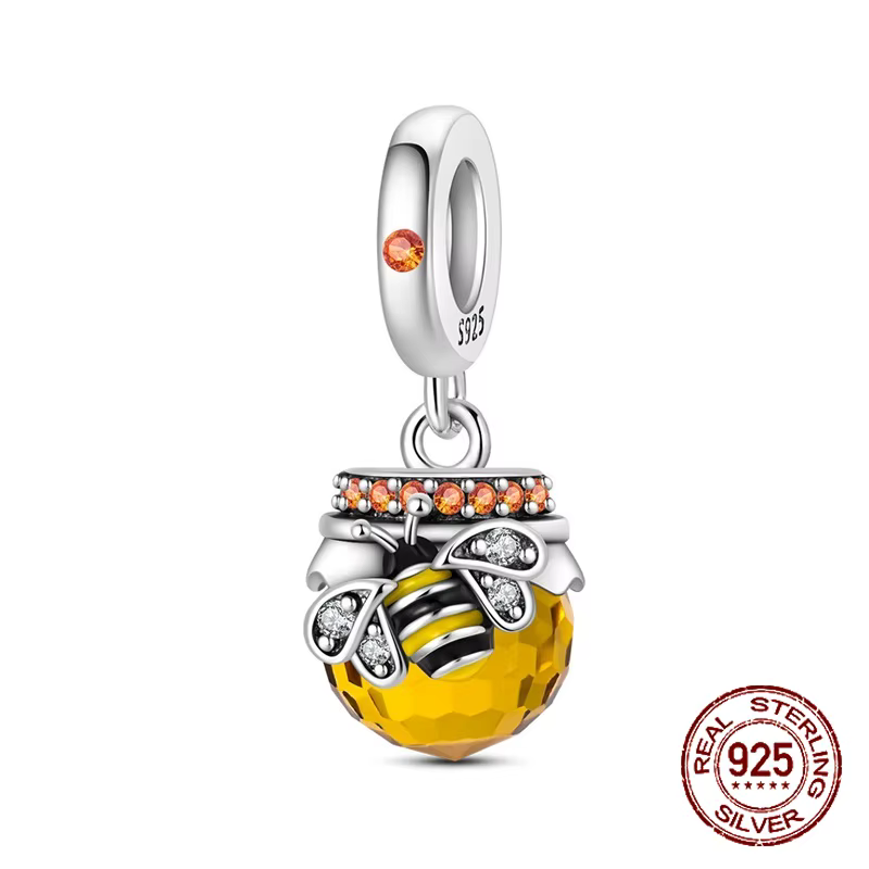 925 argent Sterling jaune Pot de miel pendentif en cristal Pot de miel breloque ajustement Original 