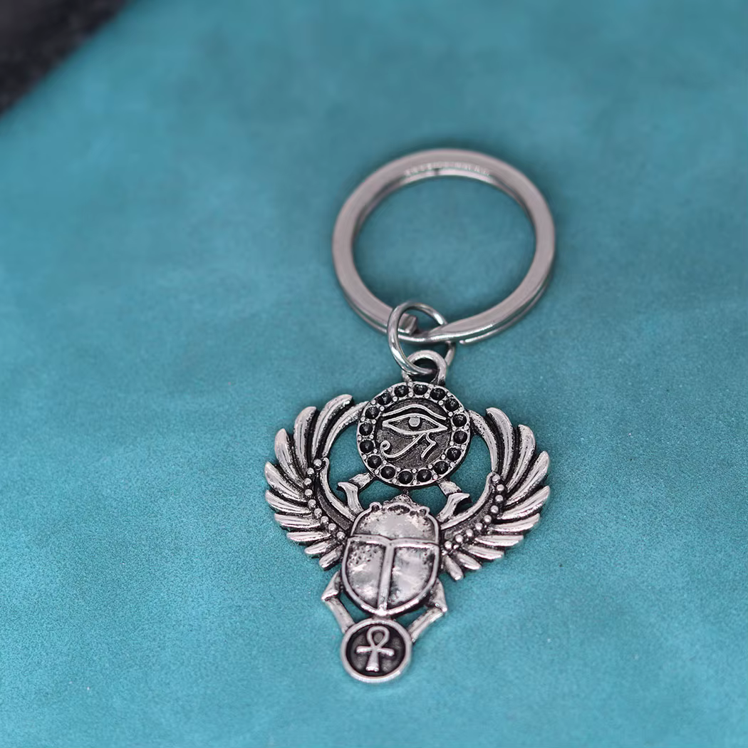 Porte-clés en acier inoxydable pour hommes et femmes, coléoptère égyptien, scarabée, œil de Ra Horus