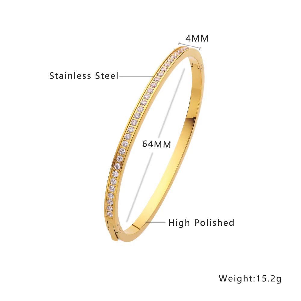 Bracelet jonc délicat incrusté de zircone cubique, plaqué or/argent, en acier inoxydable, design emp