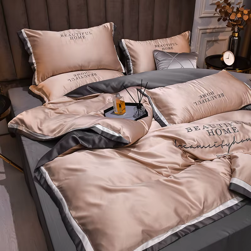 Parure de lit d'été de luxe avec broderie de lettres, housse de couette en polyester soyeux lavé, dr
