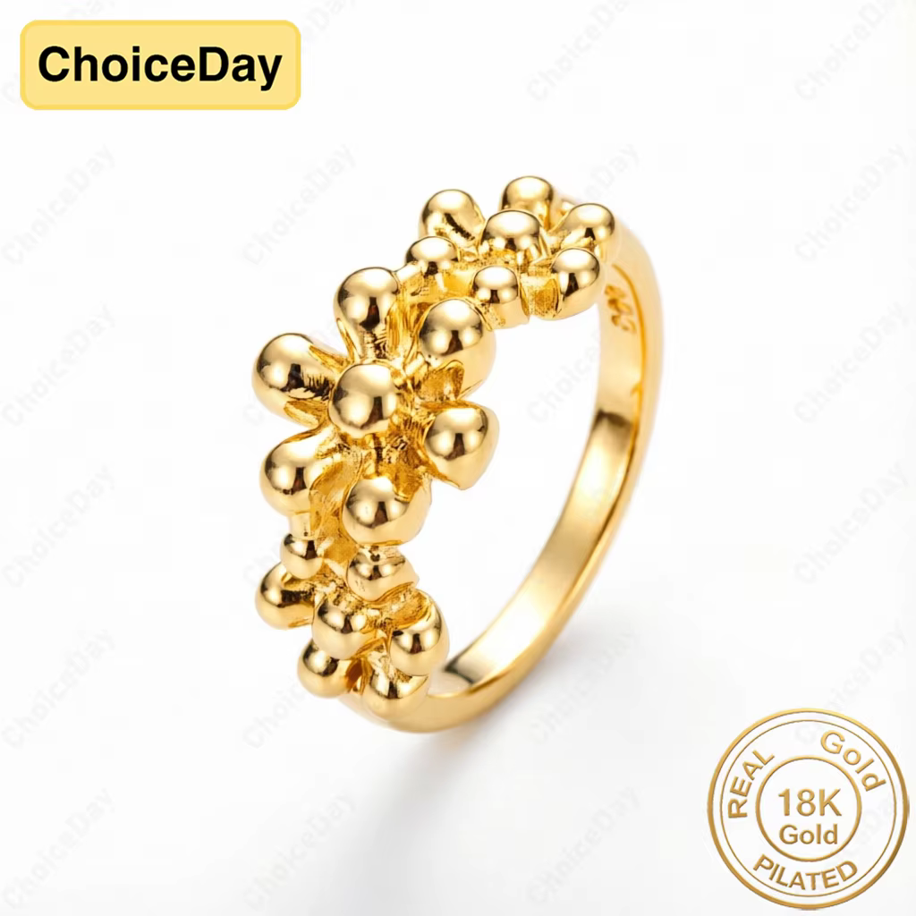 Charmant bijou plaqué or 18 carats # 8 bagues brillantes à 3 fleurs pour femmes, bijoux élégants pou