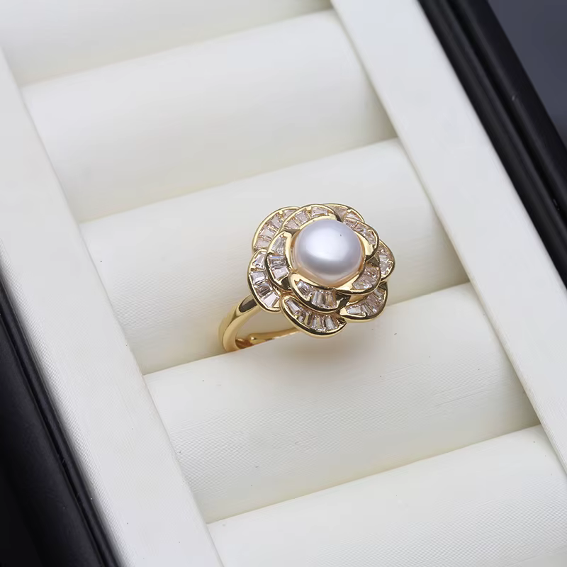 Bagues en perles d'eau douce naturelles pour femmes, véritable argent 925, blanc et noir, cadeau d'a