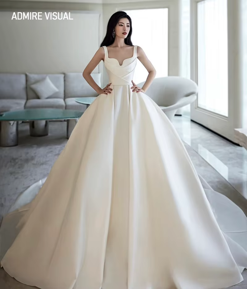 TANBride-Robe de Mariée Trapèze en Satin, avec Long Dos Ouvert, sur Mesure, Éducative, Nouvelle Coll