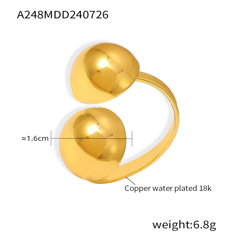 Nivora – bagues en acier inoxydable poli pour femmes, Double boule, visage large, plaqué or PVD, bij