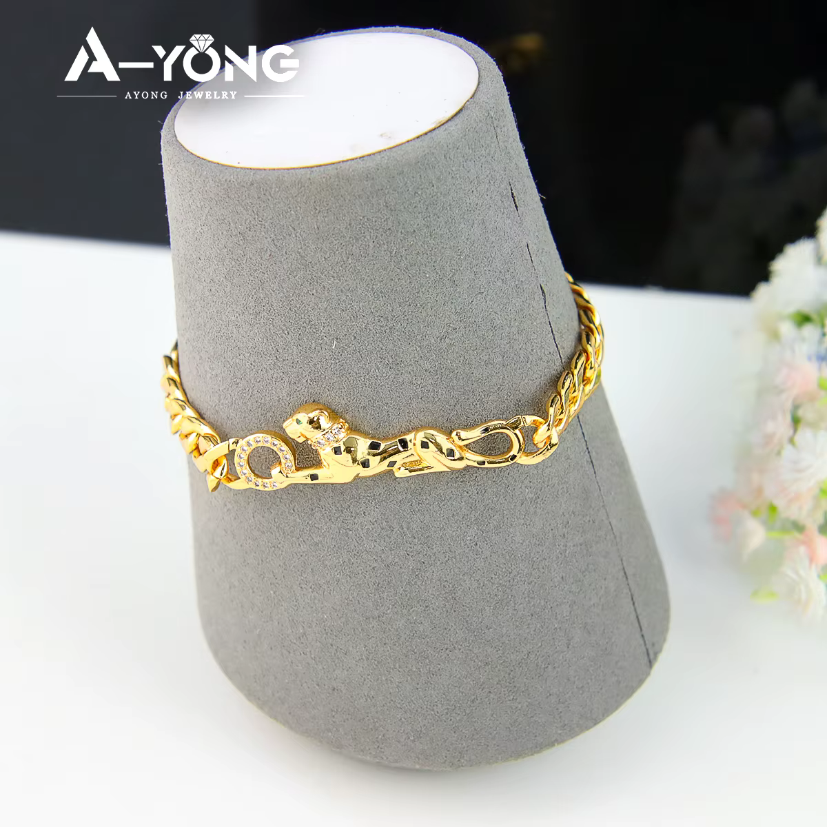 Bracelet léopard plaqué or 21 carats, bijoux à la mode de dubaï, chaînes à main d'animaux Vintage it