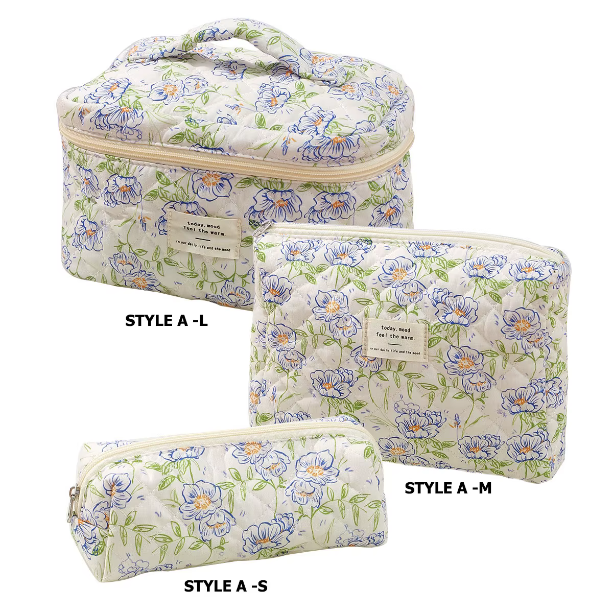 Sac de maquillage en coton matelassé pour femmes, 1 pièce, mignon, fermeture éclair, organisateur de