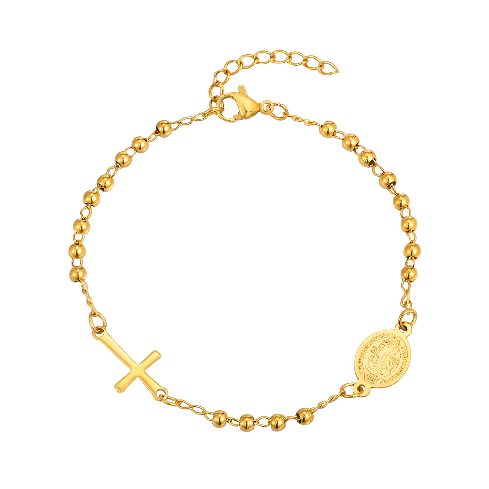 Vnox chapelet vierge marie Bracelet pour femmes, perles de prière bijoux en acier inoxydable croix a
