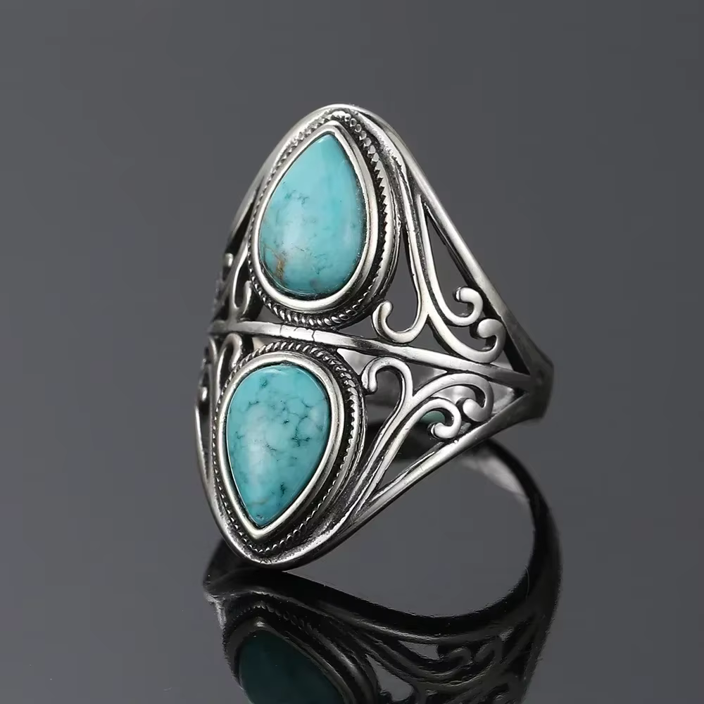 Bague en argent sterling S925, bague vintage, bague avec pierres précieuses, bijoux fins en argent, 