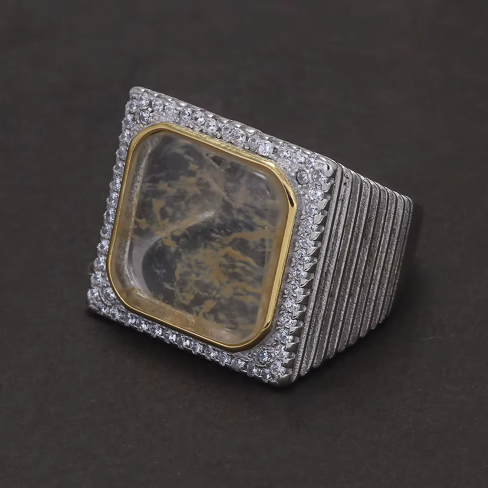 Bague chevalière carrée en argent Sterling 925, pierres précieuses naturelles, avec Jade Citrine, Mi