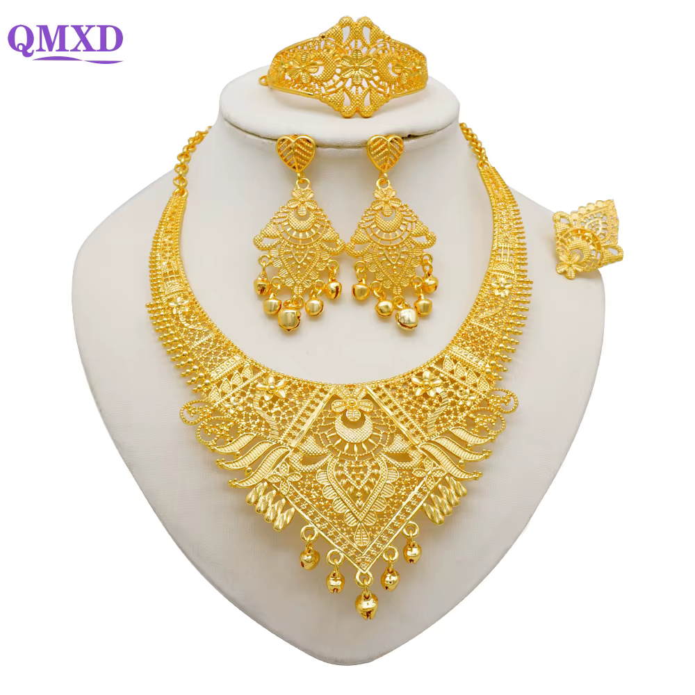 Ensemble de bijoux en or éthiopien et indien, cadeau de mariage, fête africaine, collier ras du cou,