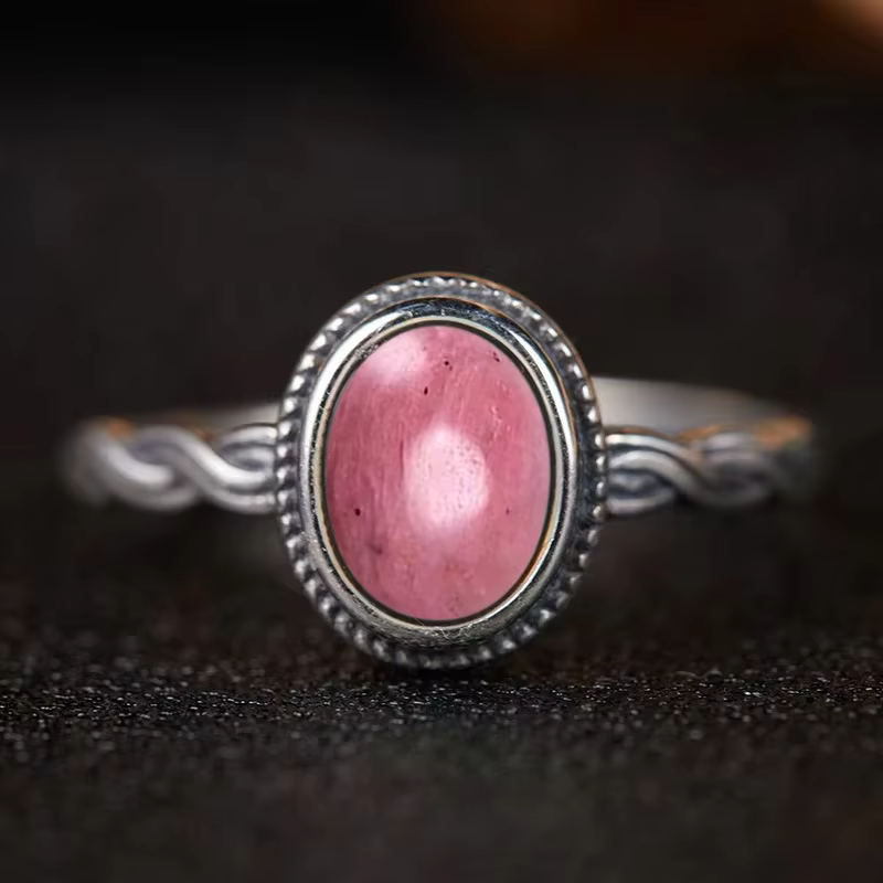 Bague en argent Sterling S925 avec pierre de lune naturelle, Vintage, thaïlandaise, torsadée, rayée,