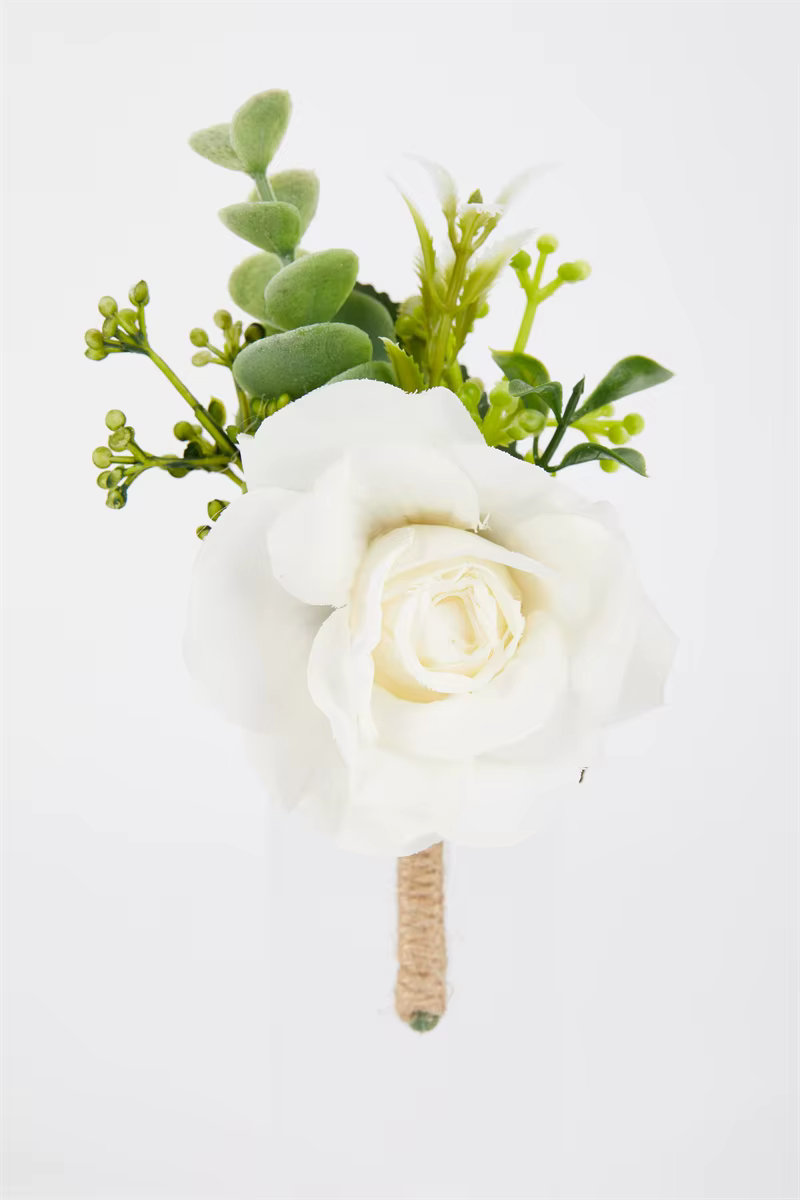 Corsage de mariage pour hommes, boutonnière rustique, blanc, poignet de mariée, demoiselle d'honneur