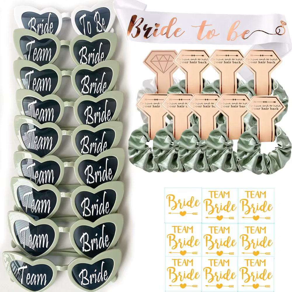 Chouchous de demoiselle d'honneur vert sauge, ensemble de cadeaux de proposition, lunettes de soleil