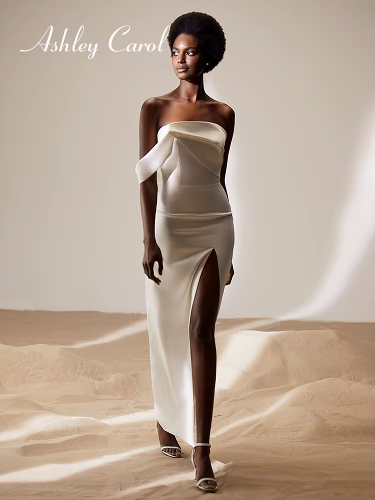 Ashley Carol robe de mariée sirène une épaule sans bretelles robes de mariée chic dos nu cuisse fend