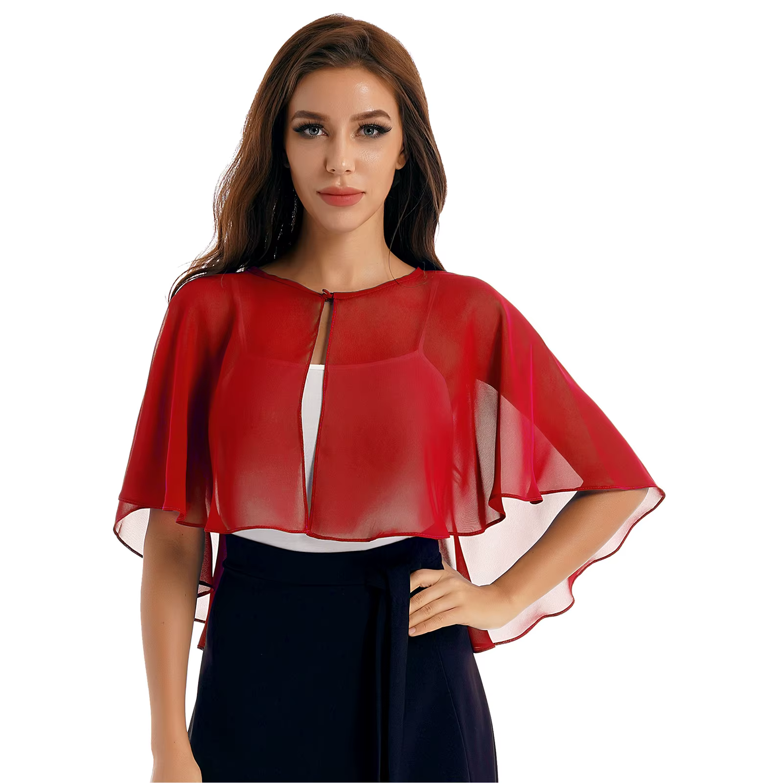 Châles en mousseline de soie à un bouton pour femmes, cape transparente, haussement d'épaules, couve