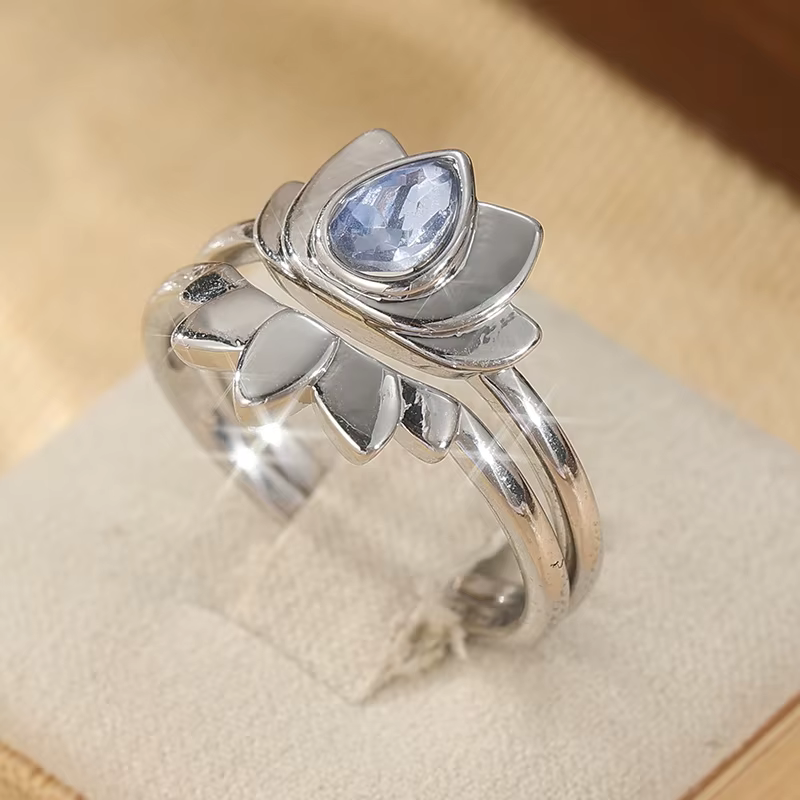 Ensemble de bagues pour femmes en or avec fleurs incrustées de CZ rose, goutte d'eau, bijoux pour to