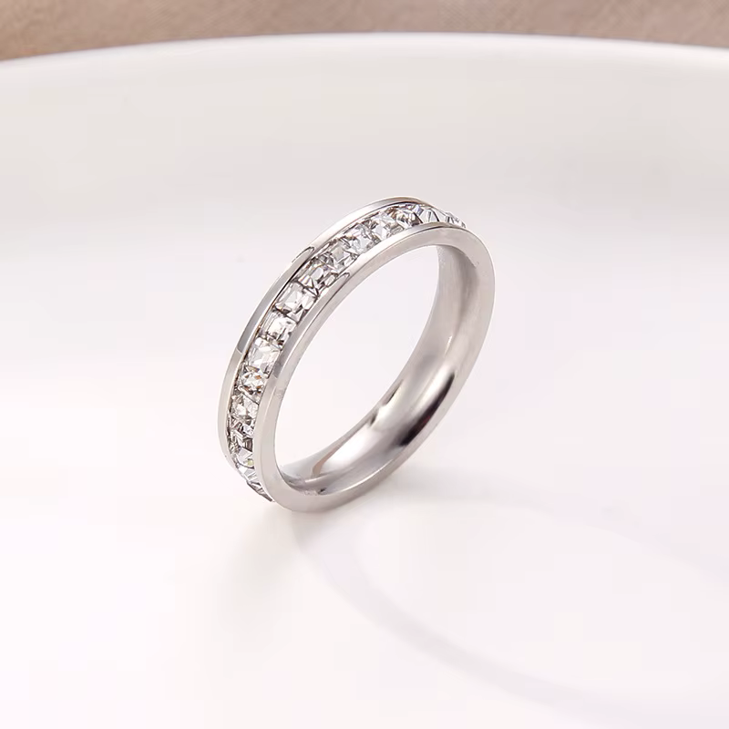 Bague de luxe en acier inoxydable pour femmes, couleur or Rose, Double rangée de Zircon carré, fianç