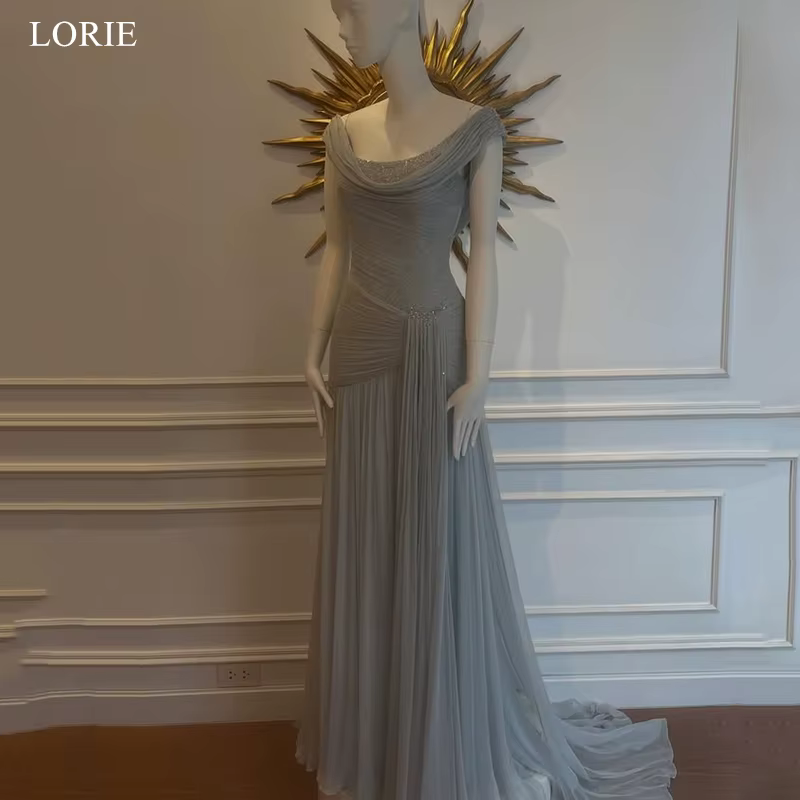 LORIE – robes de soirée en mousseline de soie, plissées, sans manches, avec perles, robe de bal drap