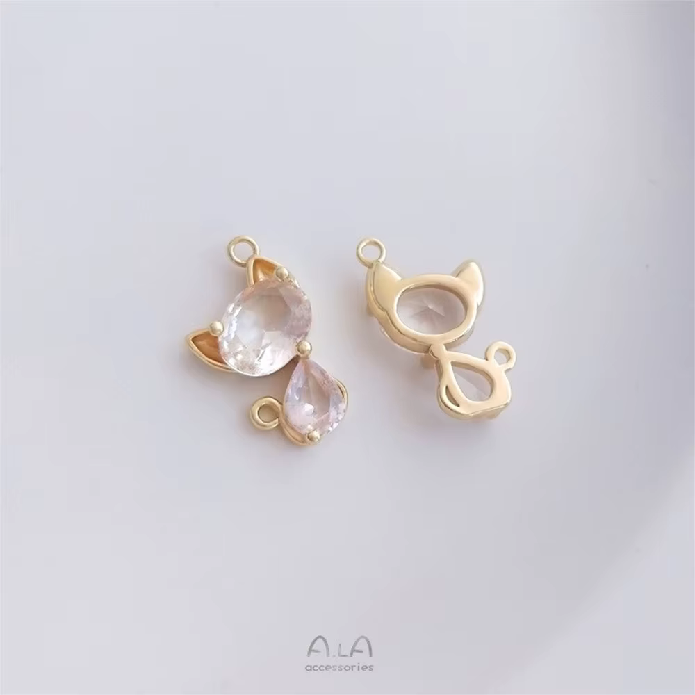 Pendentif chat en or 14 carats avec double face, breloques de chat mignon, bracelet et collier à fai