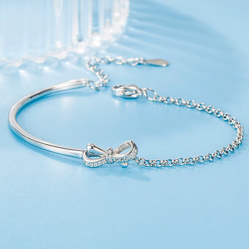 Bracelet à nœud en argent Sterling 925, cadeau de noël, en Zircon brillant, bijoux de fête pour femm