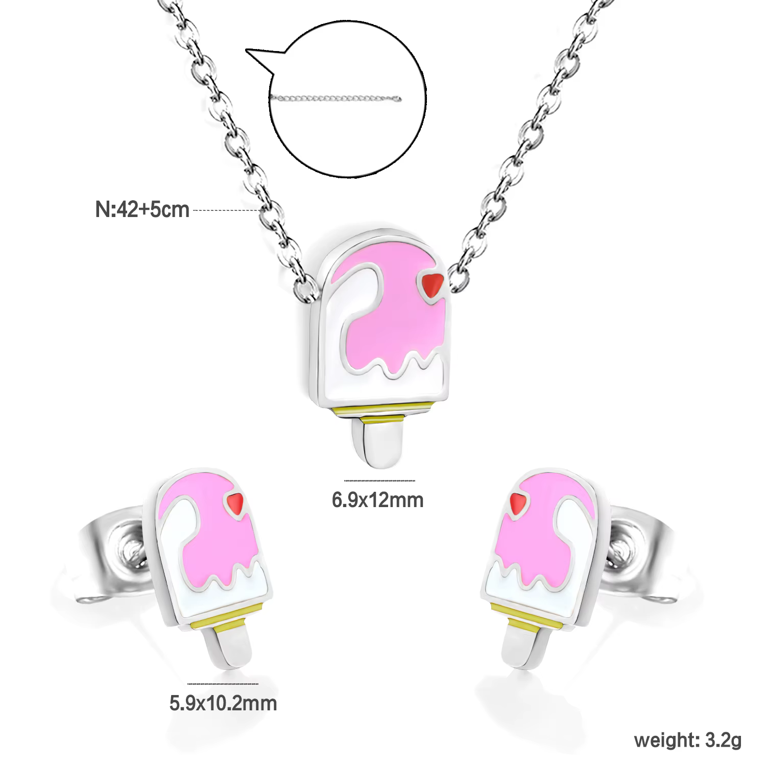 LUXUKISSKIDS été crème glacée pendentif ensemble de bijoux rose glace Popsicle mignon filles jeunes 